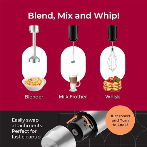 MuellerLiving Ultra-Stick Immersion Hand Blender, 500W Heavy Duty Motor, 8-Speed Turbo Setting, Includes Blending Shaft, Whisk, Milk Frother & Measuring Beaker image 4