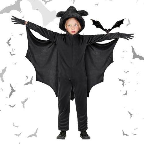 Aomig Disfraz Halloween Niña, Capa de Murciélago Con Guantes y Capucha, Capa de Bruja Para Niños, Vampiro Cosplay, Carnavales Fiestas Temáticas, L