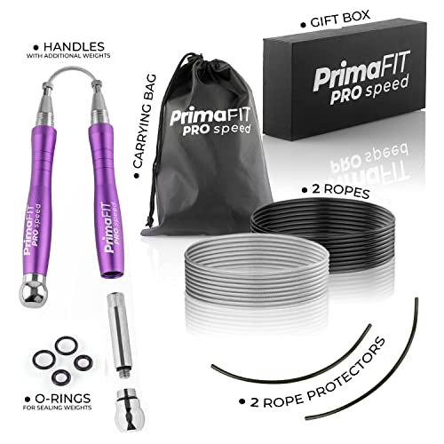 Image of PrimaFIT Pro Speed Skipping Rope Adult Fitness for Men Women Weighted Jump Rope 3m Adjustable Self-Locking Aluminium Boxing Gym MMA Crossfit Workout Fat Loss Spare Cable, Weights, Protectors Carry Bag