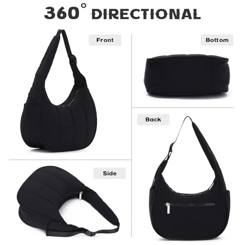 Fecialy Puffer Crescent Shoulder Bag for Women Small Nylon Quilted Handbags Puffy Purses with Adjustable Strap3