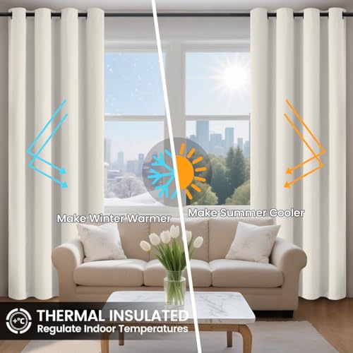 Image of COSVIYA 100% Cream Blackout Curtains for Kids Room 72 Inches Length | Room Darkening Light Blocking Drapes for Bedroom, Grommet Thermal Insulated Window Panels with Black Liner, W38xL72,2 Panels