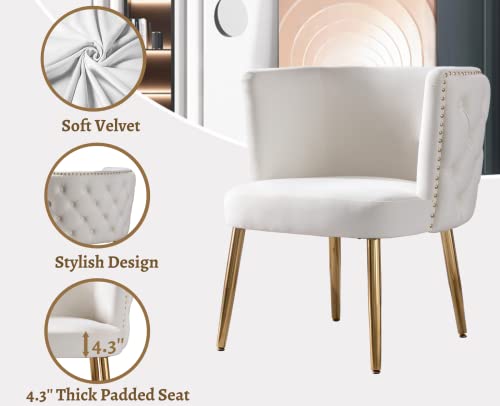 Ealson Velvet Accent Chair Modern Tufted Armchair With Gold Legs Comfy Upholstered Living Room Chair Mid Back Barrel Chair Leisure Club Guest Chair For Bedroom, Beige #TOP2