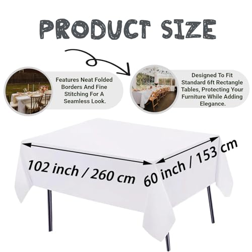 image for FINDYOU 12 Pack White Table Cloth Rectangle Table Cloths for 6 Foot Re