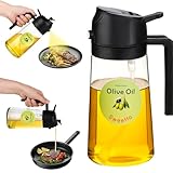 SweeHo Oil Sprayer for Cooking,470ml Cooking Olive Oil Sprayer and Oil Dispenser 2 In 1, Food-grade Glass Oil Spray Bottle Mister for Air Fryer, BBQ, Griddle (Black+transparent glass and color label)