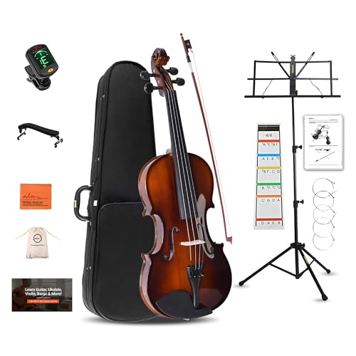 ADM Acoustic Violin for Beginner 4/4 Full Size Violin Set Solid Wood for Adult Teen Student Starter...