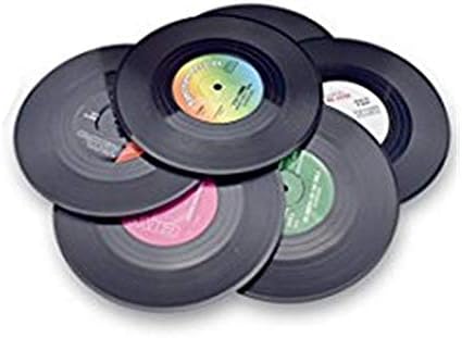 Retro Style Colorful Vinyl Record Disk Drinks Coasters - 6 Pieces