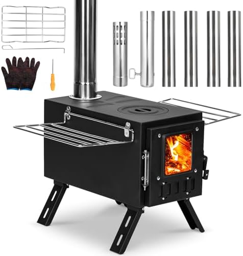YRenZ Upgraded Portable Wood Stove for Camping, Compact Tent Stove with Large Firebox, High Airtightness Stove for Outdoor Cooking & Heating
