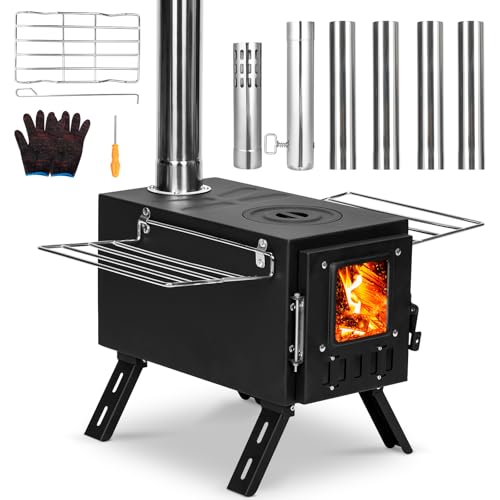 Upgraded Portable Wood Stove for Camping, YRenZ Compact Tent Stove with Large Firebox, High Airtightness for Outdoor Cooking & Heating