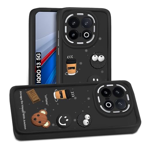 Image of AESTMO Back Case Cover for iQOO 13 5G Cover | Cute Fun Cartoon 3D Ball | Coffee Silicone Case | Full Body Protection | Camera Protection Back Cover for iQOO 13 5G (Black)