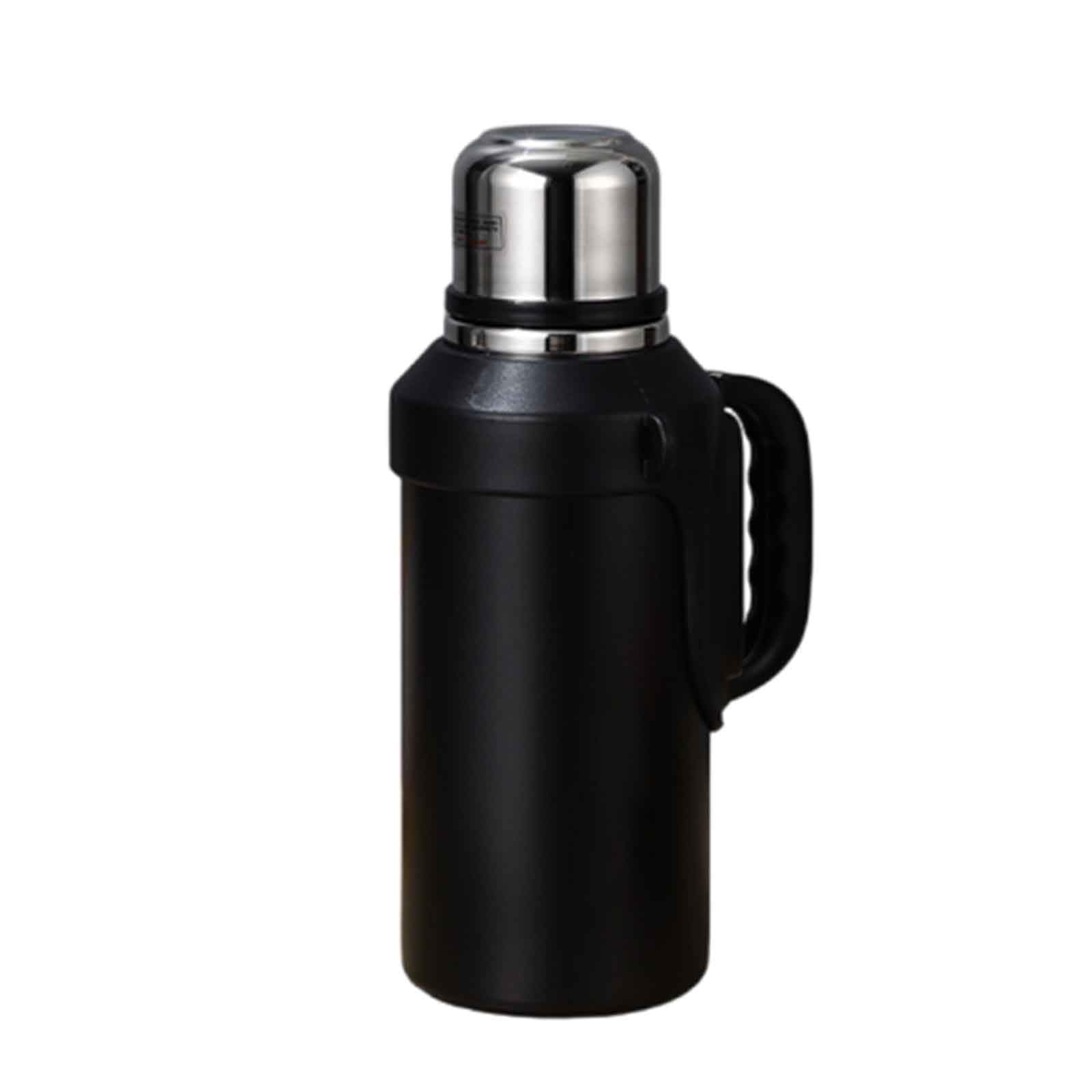 JUSHZ Sport Wasserflasche Water Bottle Wasser Flasche Thermoskanne Mit Becher Thermobecher Thermosflaschen Isolierflasche Auslaufsicher Mit Henkel Edelstahl Tragbar Im Freien Auto (1500ml,Black)