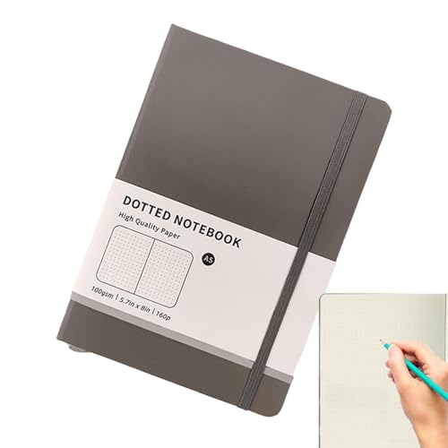 Dot Grid Notebook, Hardcover Leather Journal, A5 160 Pages, Waterproof Cover, Premium Quality Paper, for Notes, Work, School, Wr