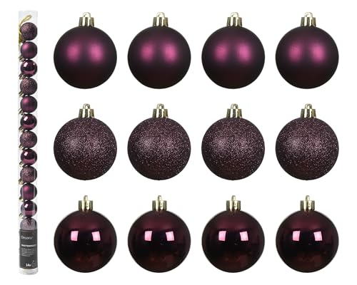 Kaemingk Weihnachtskugeln Kunststoff 3cm 14er Set - klein & bruchsicher - Christbaumkugeln Weihnachtsbaumkugeln für Weihnachten - Christbaumschmuck & Weihnachtsbaumschmuck - Dunkel Mauve