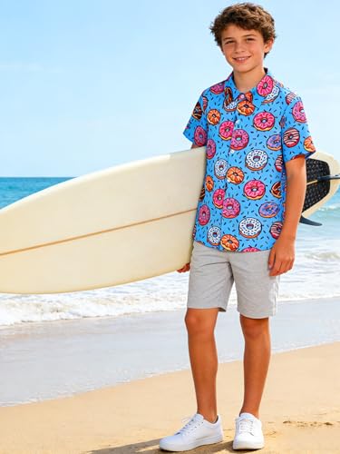 Image of uideazone Boys Hawaiian Shirts Novelty Printed Funky Short Sleeve Button Down Shirt Kids Aloha Luau Shirt 7-14T
