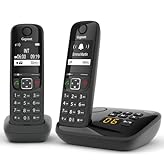 Gigaset AS690A Duo Telefono Cordless, 2 Portatili + Segreteria, Vivavoce Alta Qualità, Tastiera Illuminata ed Ampio Display, Lista Chiamate Fatte, Ricevute e Perse [Versione Italiana]