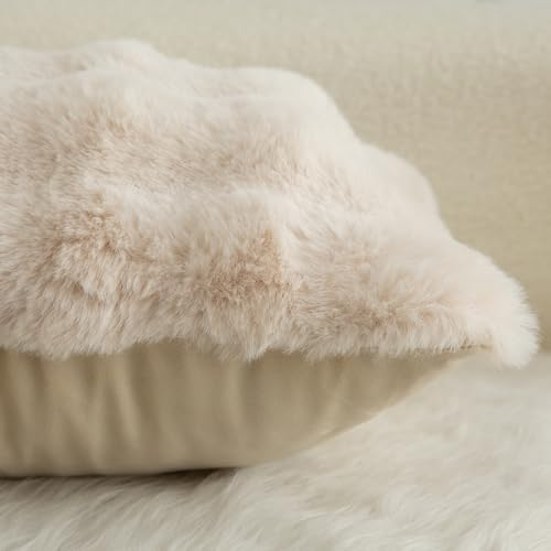 Image of MANDIOO Pack of 2 Thick Plush Wool Decorative Throw Pillow Covers Super Soft Wave Bubble Fur Velvet Cushion Covers Pillow Shams for Couch Bed Living Room 16x16 Inch Beige