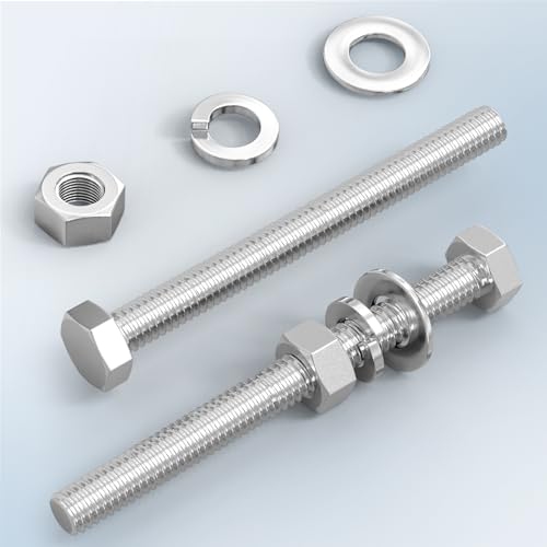 Image of 5PCS 1 /2-13 x 5 304 Stainless Steel External Hex Bolt, Fully Threaded Bolt with Nut Flat & Lock Washers and Spanner