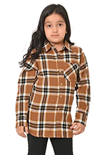 Image of Cotton Checks Shirt for Kids - Regular Fit Full Sleeves Shirt for Girls, Collared Neck Button Down Checkered Shirts for Casual Wear(Brown, 10-11 Years)