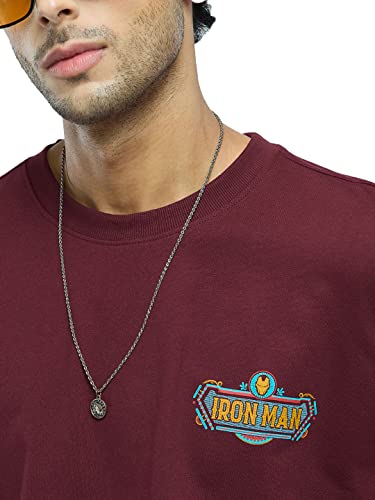 Image of The Souled Store Official Iron Man: Truck Art Men and Boys Oversized fit Graphic Half Sleeve Cotton Burgundy Color Oversized T-Shirts