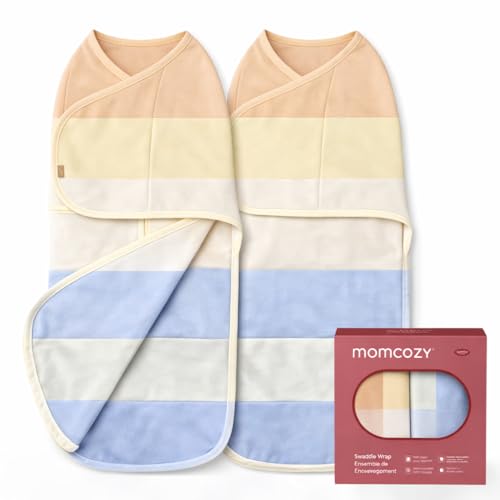 Image of Momcozy Swaddle Blankets, Quiet Fastener Swaddle Suitable for Infant 0-3 Months, New-Parent-Friendly Sleep Sack, Reduce Startle Reflex, Newborn Boys Girls Registry Essentials, 2-Pack, Sunny