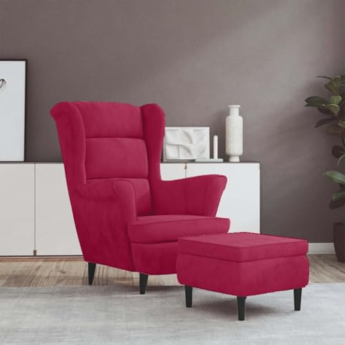 WEMYUFURN Ohrensessel mit Hocker Weinrot Samt, Bequemer Relaxsessel mit Fußhocker aus robustem Samtstoff für Wohnzimmer, Ergonomische Sitzmöbel mit Holzrahmen, 1 Sessel und 1 Hocker, WEMYUFURN Ohrensessel mit Hocker Weinrot Samt, Bequemer Relaxsessel mit Fußhocker aus robustem Samtstoff für Wohnzimmer, Ergonomische Sitzmöbel mit Holzrahmen, 1 Sessel und 1 Hocker,