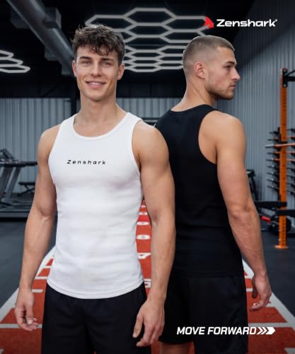 Image of ZENSHARK Gym Vest for Men | Sleeveless T Shirt Sando Tank Top | 2x2 Ribbed Cotton Lycra Ribbed Vest | Round Neck Slim Fit 4 Way Stretch | Sleeveless Gym T Shirt for Workout Training