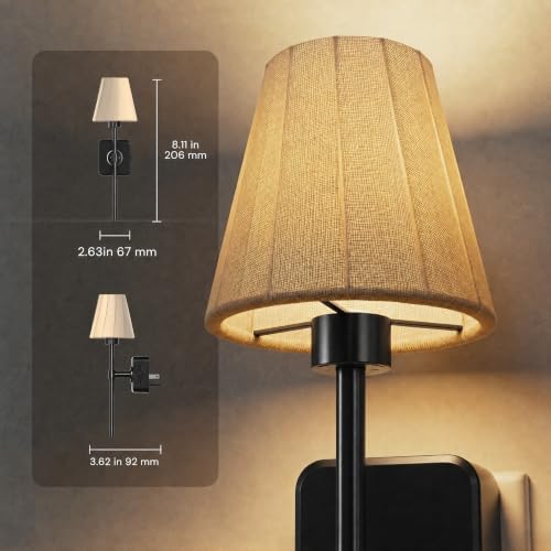 Image of L LOHAS LED Night Lights Plug into Wall, Pleated Fabric Cover Night Light | Dusk to Dawn Sensor Vintage Night Light, 0-100LM Dimmable, for Bedroom Living Room Hallway