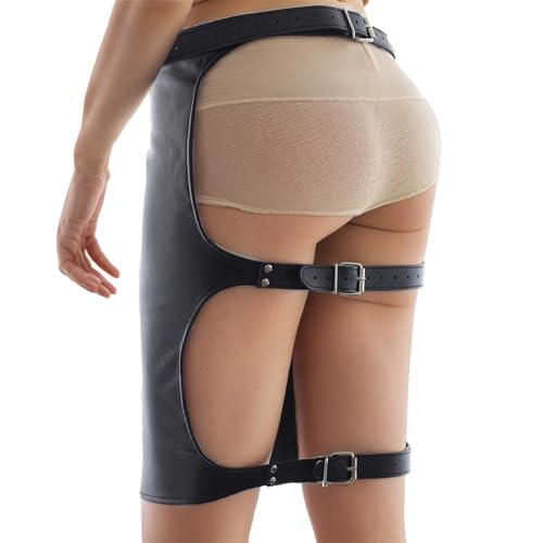TINAYAUE Jupe Moulante en PU Club Tenu Fesse Ouverte Sexy Jupon Bandage ajustble - Unisex Jupe de Hanche Sexy Costume soirée Style Tablier