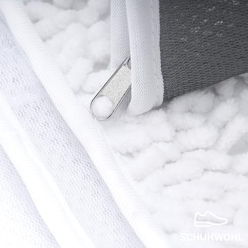 SCHUHWOHL Schuhwaschbeutel XL (Weiß) – Wäschesack für Schuhe & Sneaker mit extra Reinigungsfach für Sohlen – Waschbeutel/Schuhwäschesack für Schuhe, 360 Grad rundum Reinigung, extra leise