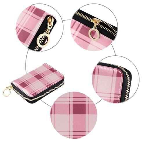 Women's Pink Red Buffalo Plaid Credit Card Holder Wallet Leather Zipper Card Case for Ladies Girls 203009514