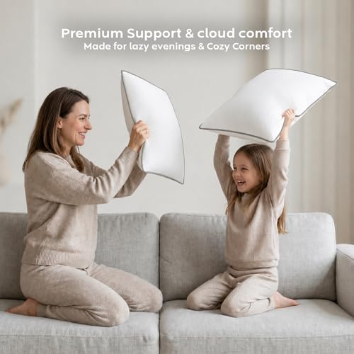 Image of AYKA Microfiber Cushion Filler Set of 4 (12x18 Inch) | Soft & Fluffy Sofa Cushions Inserts | Premium Polyester Fiber Throw Pillows for Sofa, Couch, Bed & Living Room Decor | White