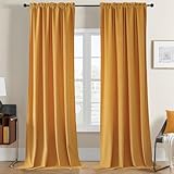 Joydeco Yellow Velvet Curtains 84 inch Length 2 Panels, Luxury Blackout Rod Pocket Thermal Insulated Window Curtains, Super Soft Room Darkening Drapes for Living Dining Room Bedroom,W52 x L84 inches