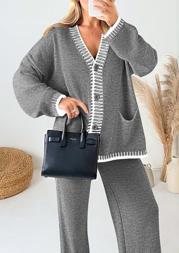 PRETTYGARDEN Lounge Sets for Women Fall 2025 Loungewear 2 Piece Outfits Cardigan Sweaters Track Suit Matching Winter Clothing