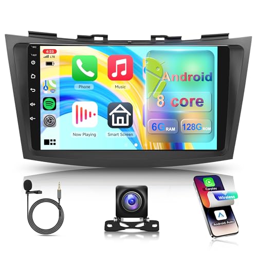 6G+128G KYNNT Car Radio for Suzuki Swift 2012-2017, Android Car Stereo for Suzuki Swift Wireless CarPlay Android Auto, DSP-32EQ, GPS Navigation WiFi, Bluetooth 9'' Touch Screen FM Backup Camera MIC