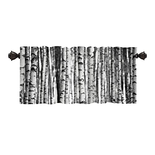 Batmerry Cortinas con cenefa de bosque vintage, color gris, tratamiento de ventanas de abedul, cenefas de cocina, cortinas opacas de poliéster multicapa para sala de estar/baño, 132 x 45 cm