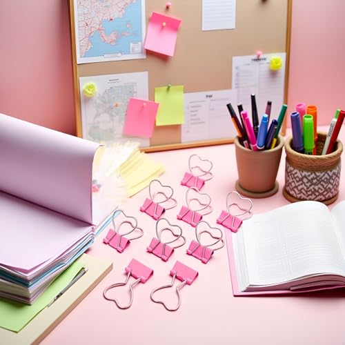 Pink Heart Hollow Out Metal Binder Clips - Notes, Letter, Paper Clamps, Office Supplies - Home, School - Thumbnail 6