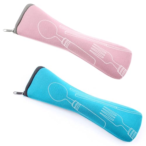 2 Stück Bestecktasche für Unterwegs, Besteck Etui Waschbar für Schule, Arbeit, Picknick, Reisen
