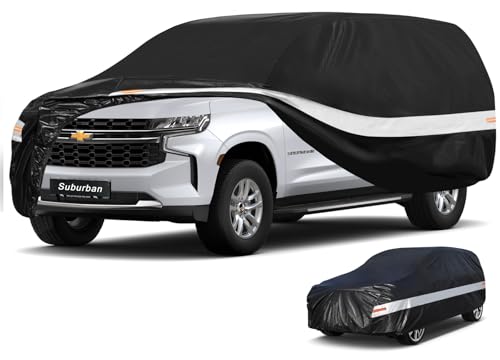 Image of 10 Layers SUV Car Cover Custom Fit for Chevrolet Chevy Suburban (1973-2025) Waterproof All Weather for Automobiles, Outdoor Full Cover Sun UV Rain Protection with Cotton.Black
