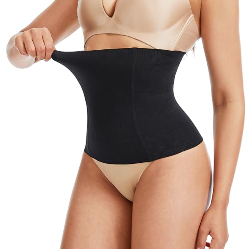 WIRNENPD Waist Trainer for Women Belly Fat Tummy Control Postpartum-No Roll Seamless Faja Belly Band & Shapewear Black M