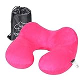 Hawkko Inflatable Travel Pillow U Shaped for Airplane, Head/Chin/Neck Support Cushion, Velvet Super Soft Neck Pillow, Lightweight/Compact/Portable (Rose)