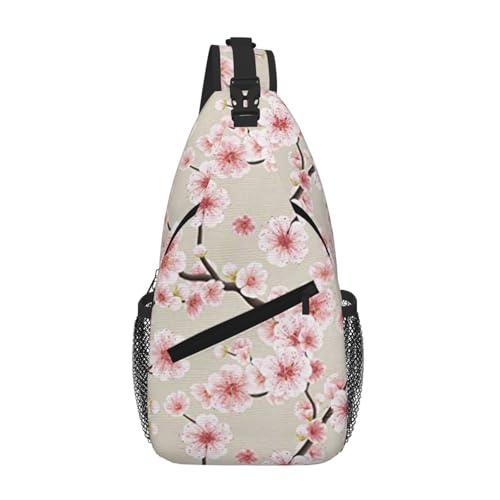 Cross Chest Bag Diagonally-Pink Cherry Blossoms Print Durable Hiking Daypacks With Large Capacity For Women Men