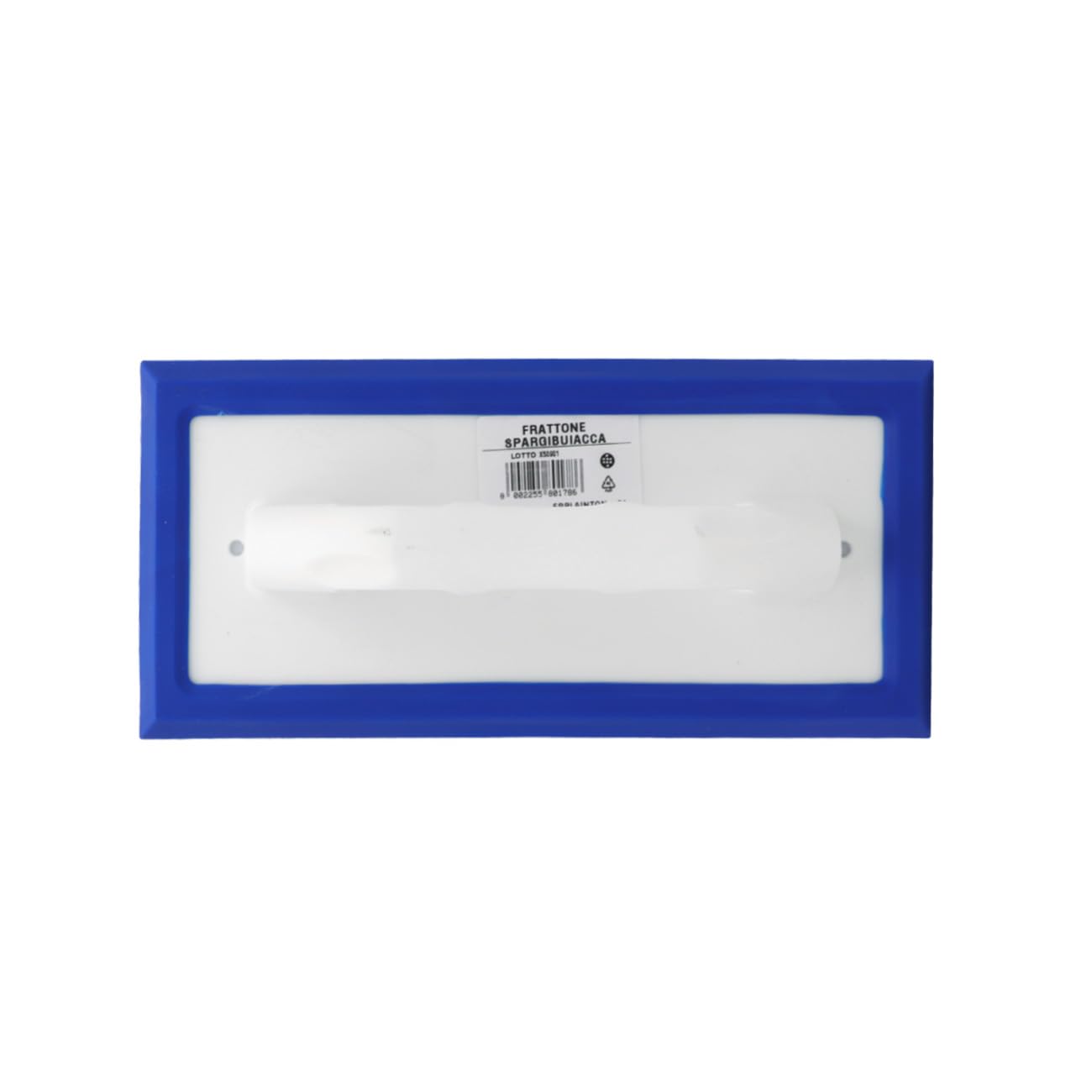 3220 Frattazzo in caucciu con manico ergonomico. Dimnsioni 250x110 mm. Colore bianco/blu