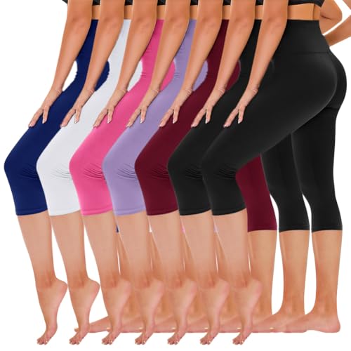 TNNZEET 7 Pack Leggings for Women - High Waisted Yoga Pants with Pockets Black Leggings Women Full Length & Capri