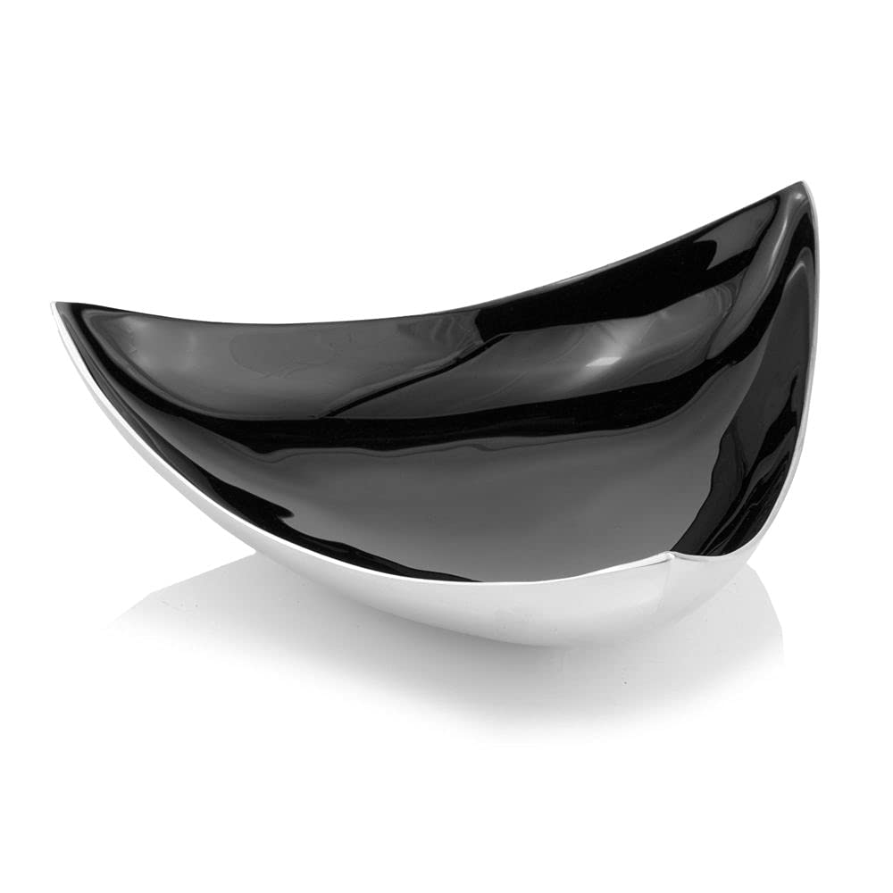 Modern Day Accents 3274 Black Enamel Trigon Tray Decor, Silver and Black Decorative Tray, Aluminum, Triangle Fruit Tray, Fruit Bowl, Potpourri Bowl, House, Home, Office, Kitchen Decor