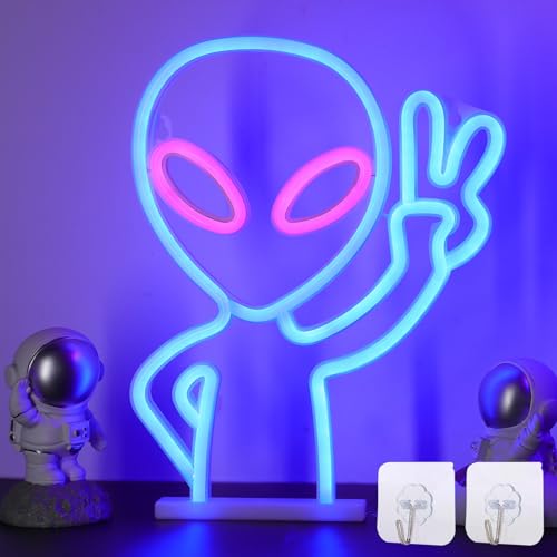 ENUOLI Alien Neon Sign,Led Neon Signs for Wall Decor Man Cave Game Room Neon Decor USB Powered Alien Neon for Beer Bar Pub Man Cave Party Wedding Birthday Gifts (Pink&Blue)