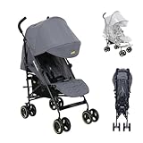 Jovikids Kinderwagen, Buggy Klein Zusammenklappbar mit Liegefunktion, Klappbar Reisebuggy bis 22kg Inkl. Sonnenverdeck, Regenverdeck und Getränkehalter (Grau)