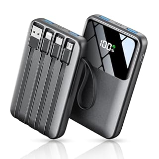 Power Bank 10000mAh, 22.5W Fast Charging Portable Charger with LCD Display, Built-in 4 Cables & 6-Device Charging, PD 3.0 QC 3.0, USB-C In/Out, Compatible with iPhone 17/16/15/14/13/12