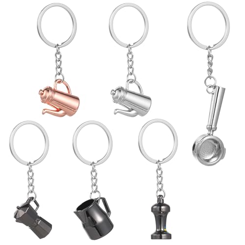 6Pcs Coffee Series Charm Keychain Set - Pitcher, Pot Pendant...