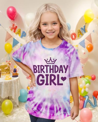 Image of YHHR Birthday Girl Shirt Tie Dye Girls Birthday Shirts 7-14 Year Kids Tops | Girls Birthday T Shirt, Cute B-Day Gifts Party Tops ,Birthday Outfits ,Letter Print Tees ,Graphic Short Sleeve Tee Tops