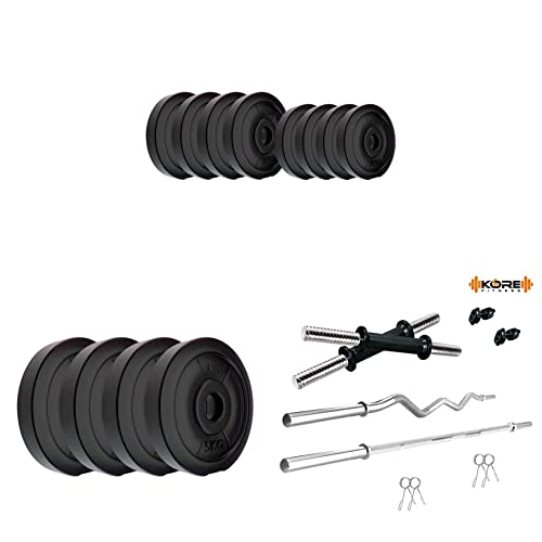 Image of Kore PVC 40 Kg Home Gym Set with One 3 Ft Curl + One 5 Ft Plain Rod and One Pair Dumbbell Rods, Black