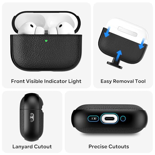 ACRONIX für AirPods Pro 3 Hülle 2025, Soft TPU Hülle für Apple AirPods Pro 3 mit Handschlaufe, Leder-Touch-Design, Baumtextur Airpods Pro 3 Case - Schwarz